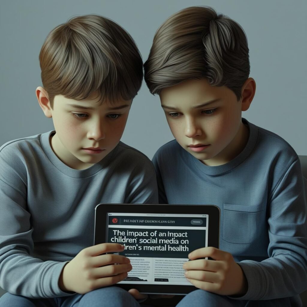 “Illustration showing the harmful effects of mobile addiction in kids – a child sitting alone with a phone while others play outside