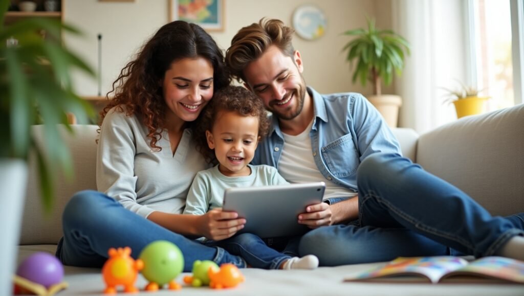 Family setting healthy screen time limits for kids using Focus Fun app