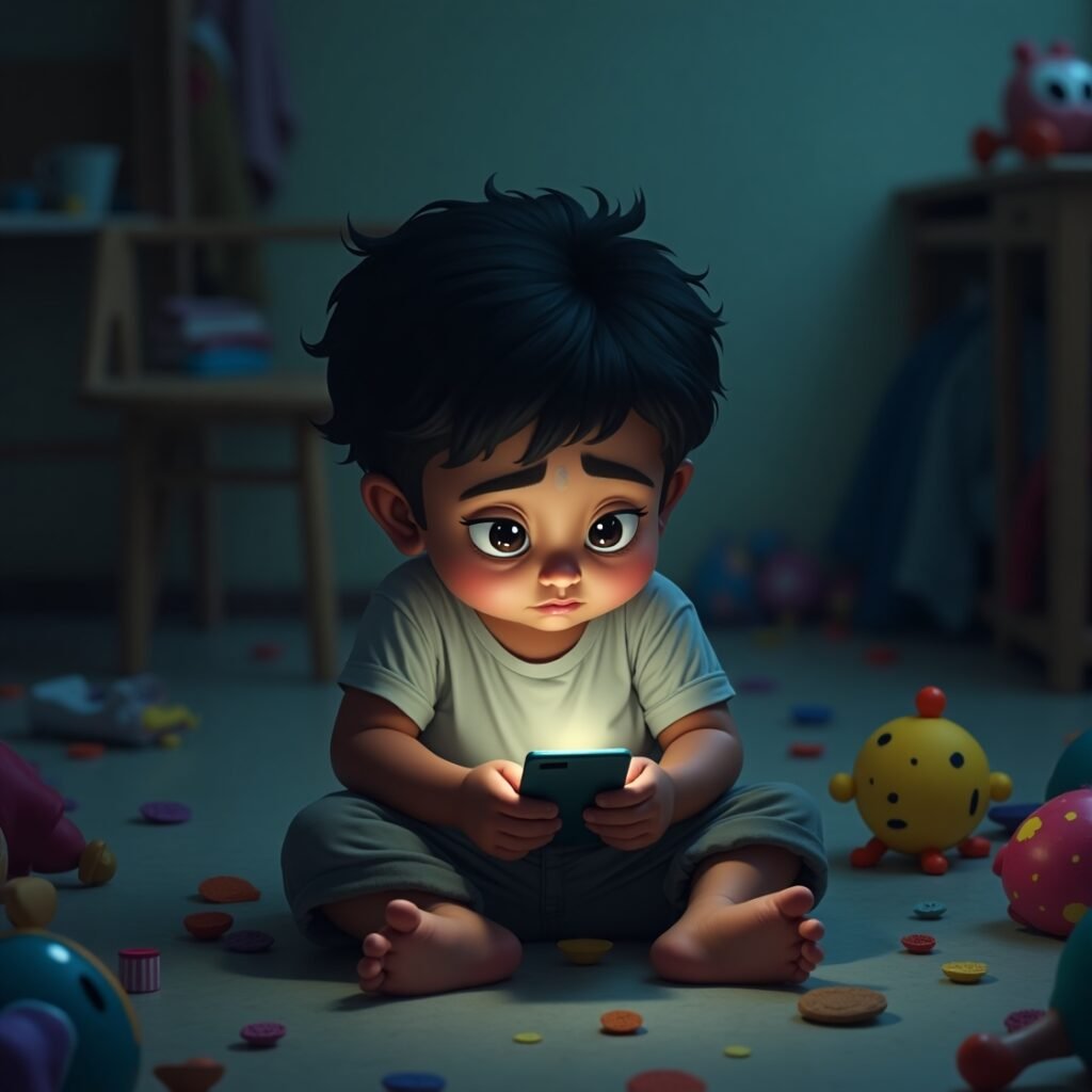 Child struggling to sleep due to late-night screen use — important screen time facts for parents to know