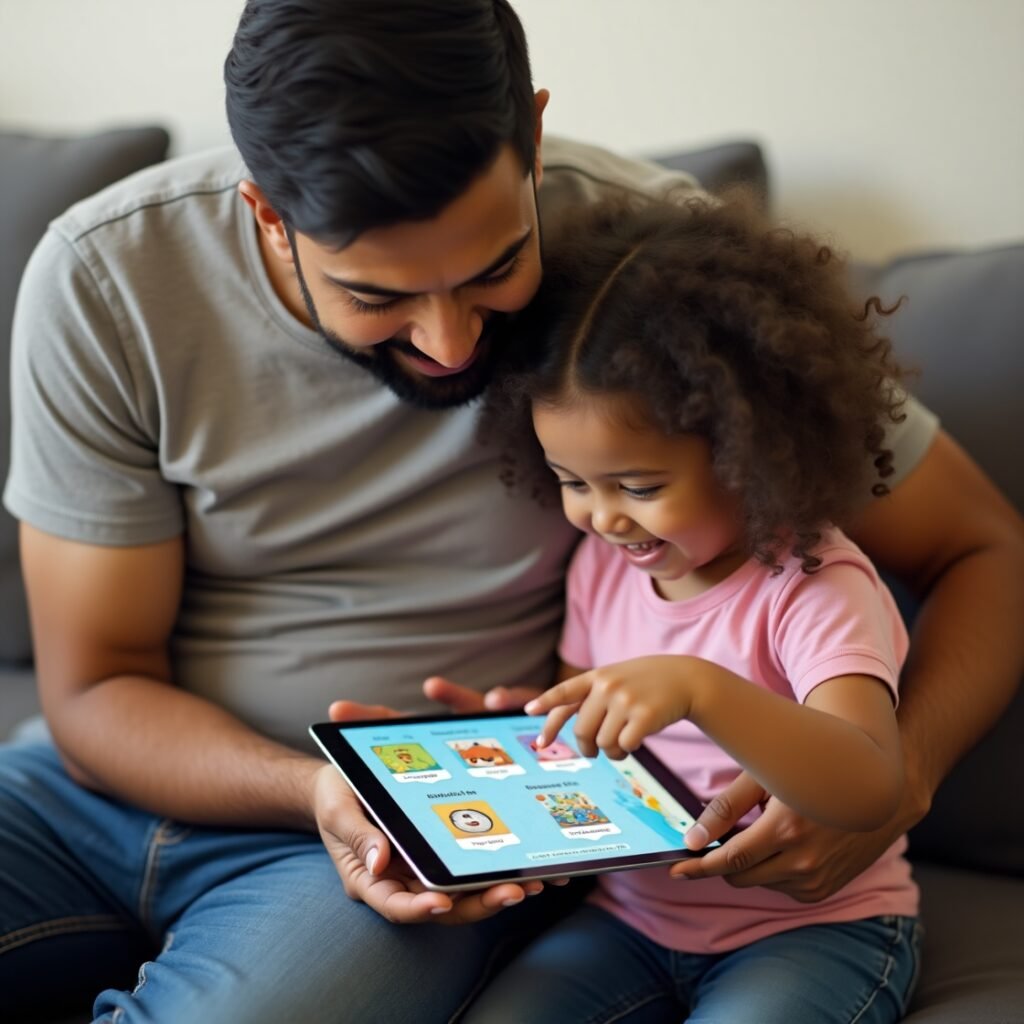 Parent using Focus Fun to guide child toward healthy screen time limits foe kids