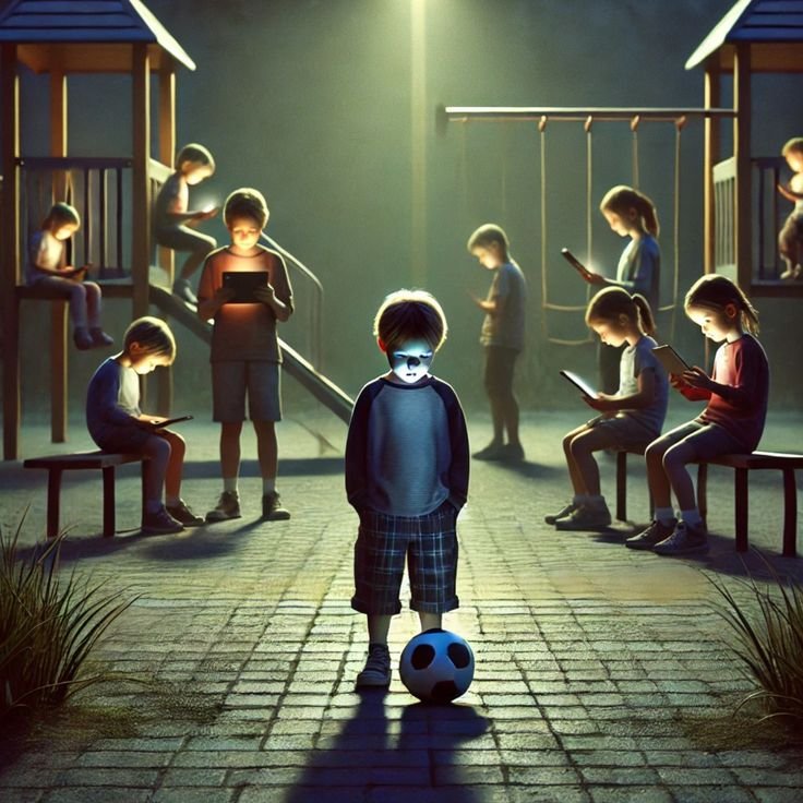 boy playing alone  waiting for friends that are under mobile gameing addiction