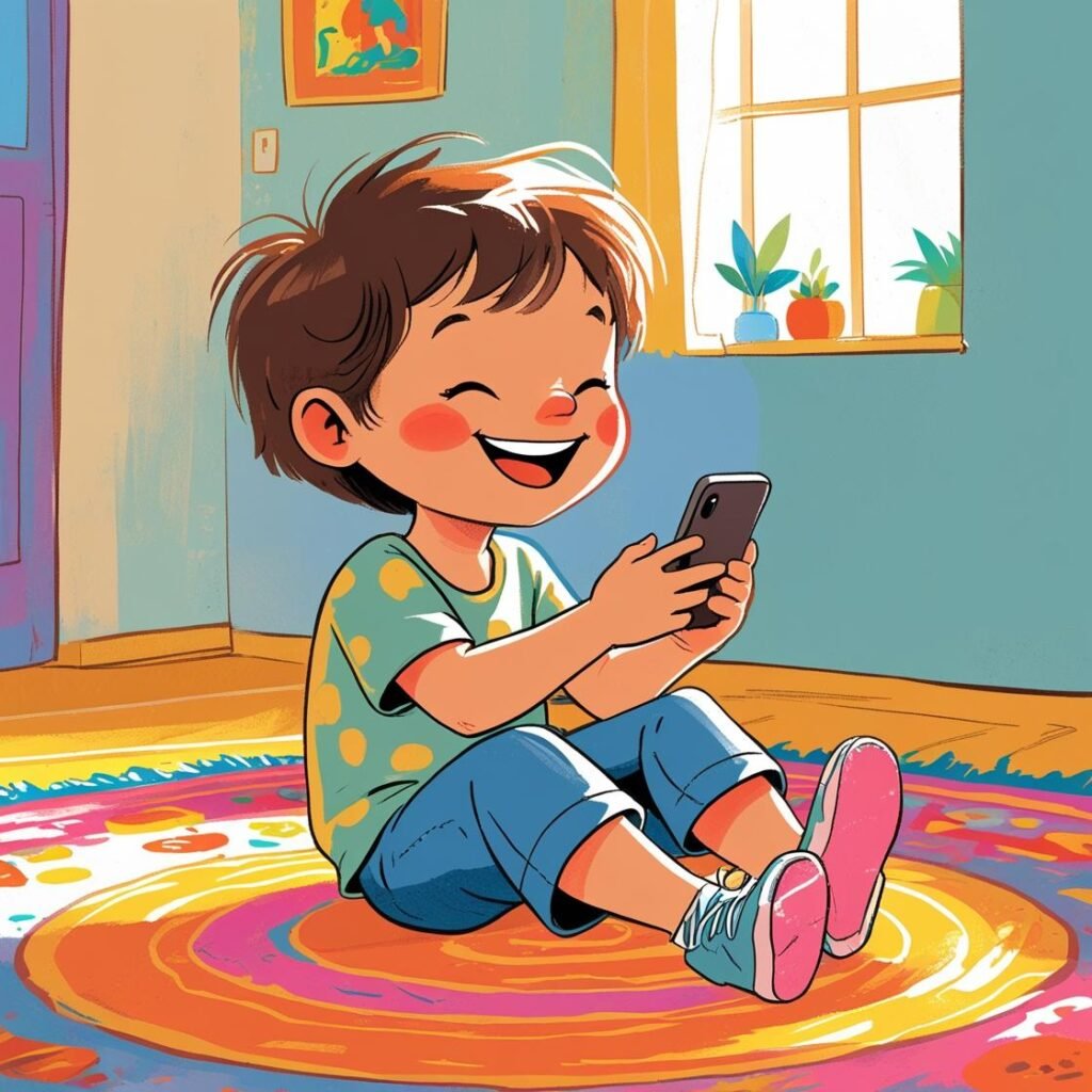 "Children showing signs of mobile addiction like eye strain, sadness, and emotional fatigue due to excessive screen time"