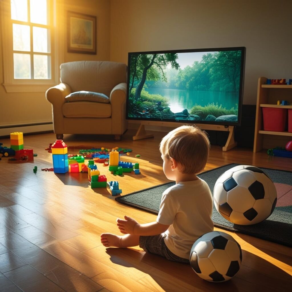 Child ignoring toys and play, showing early signs of screen overuse and social withdrawal.