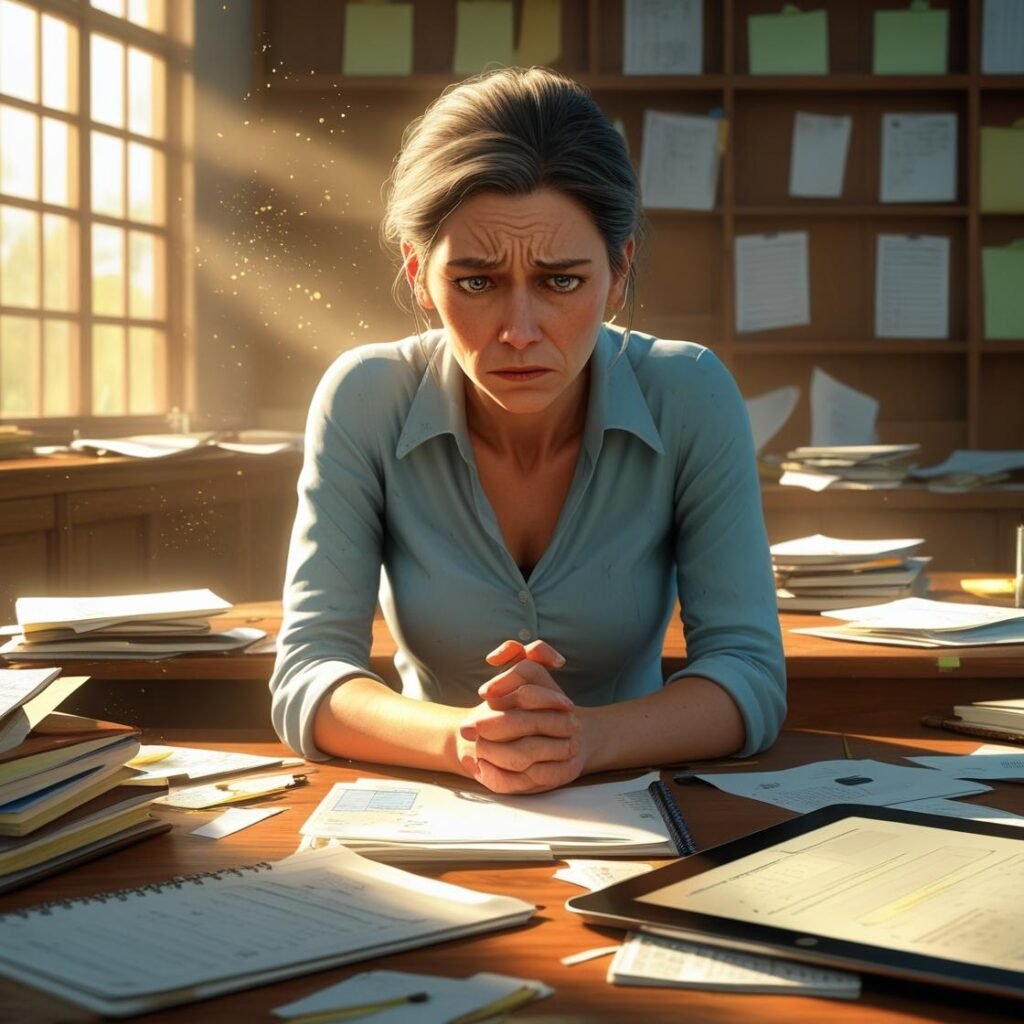 Teacher feeling overwhelmed by digital distractions in classroom