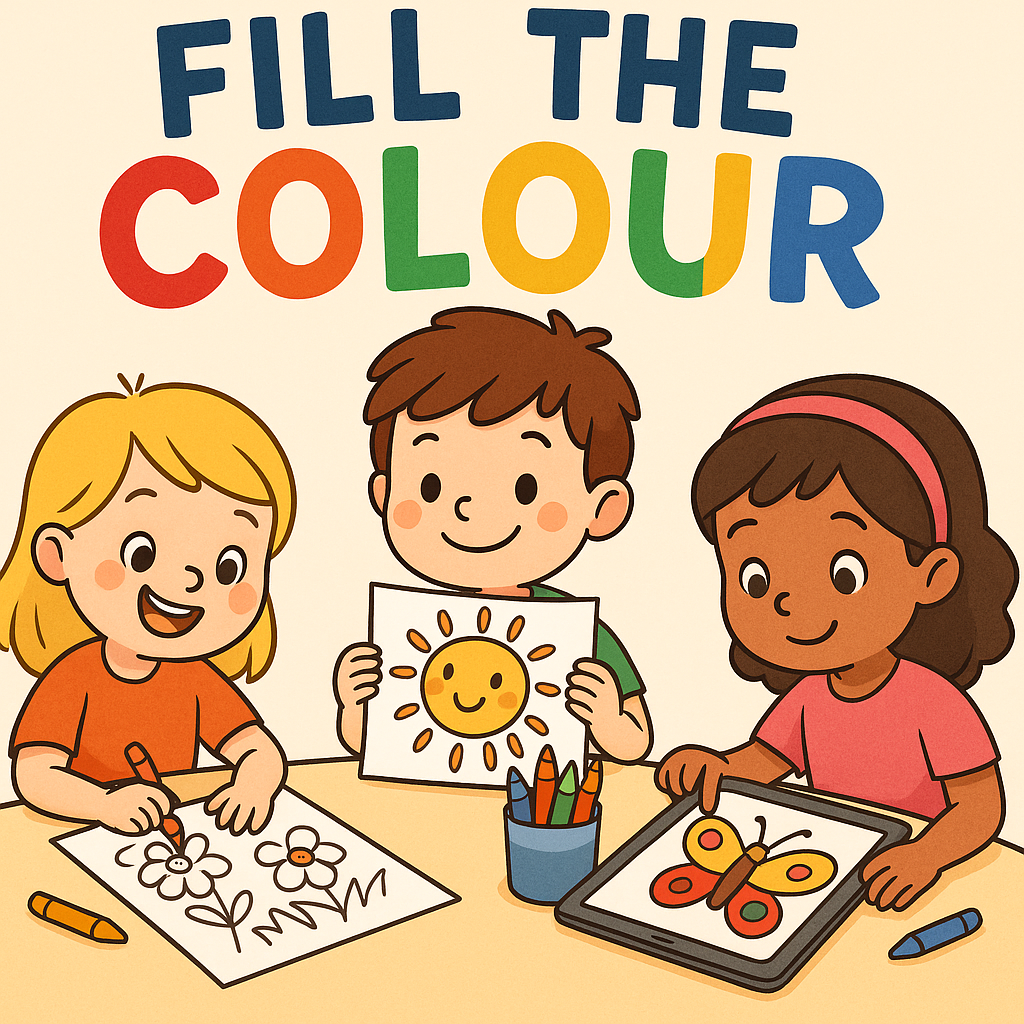 Kid using tablet for a fill the color activity