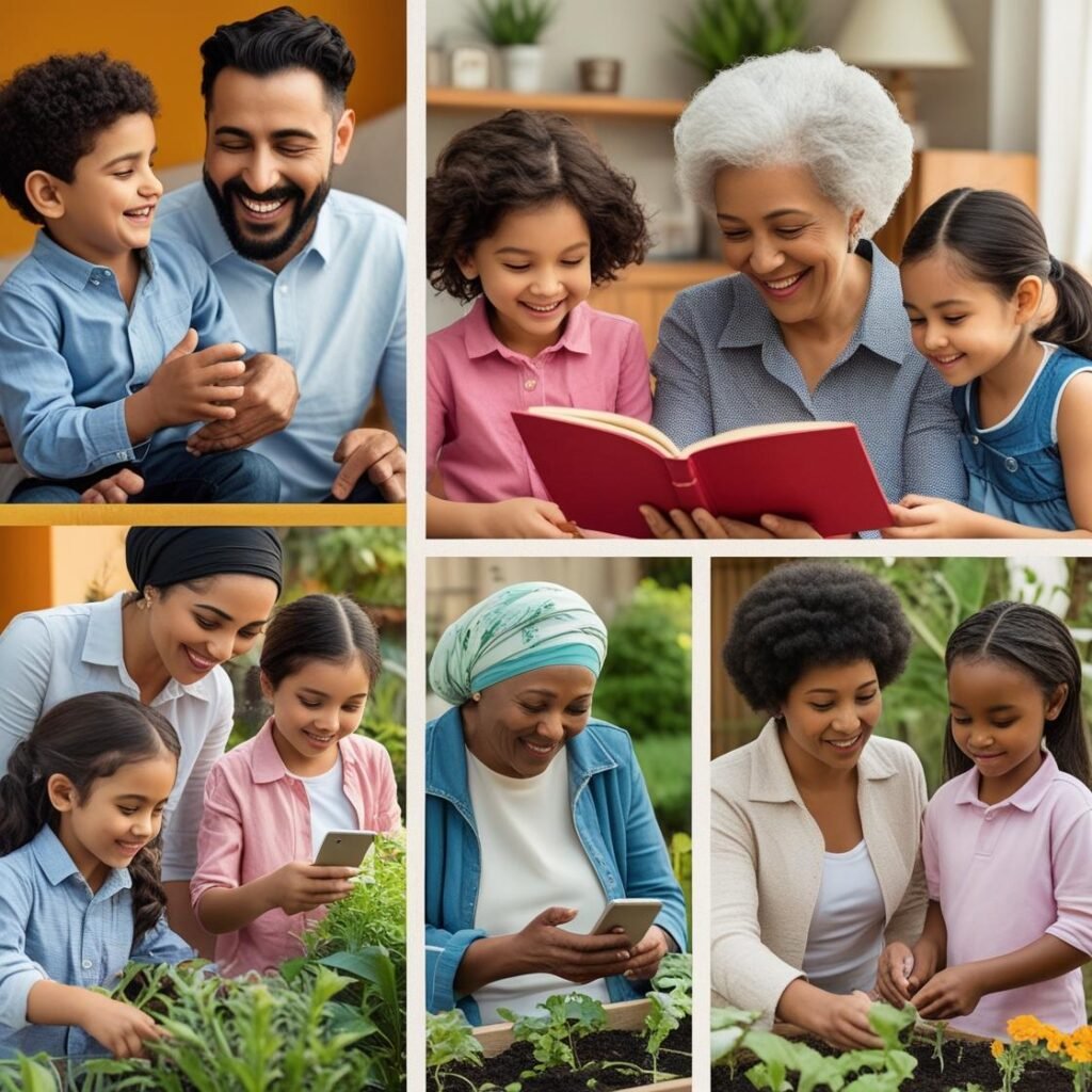 Collage of real families building healthy screen habits.”
