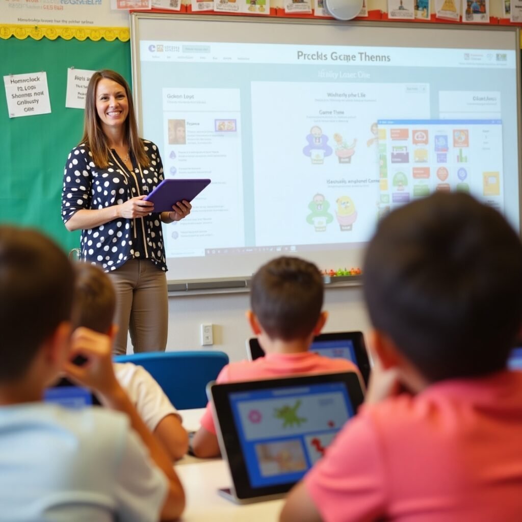 Children shifting from digital distraction to structured engagement after Focus Fun is activated in class.”