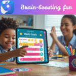 Parent and child using a tablet together to play educational games, demonstrating smart screen time for learning and bonding.
