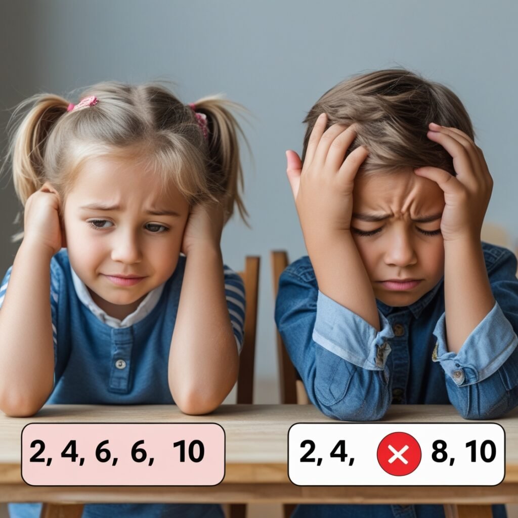 Child struggling with changed pattern in logic quiz
