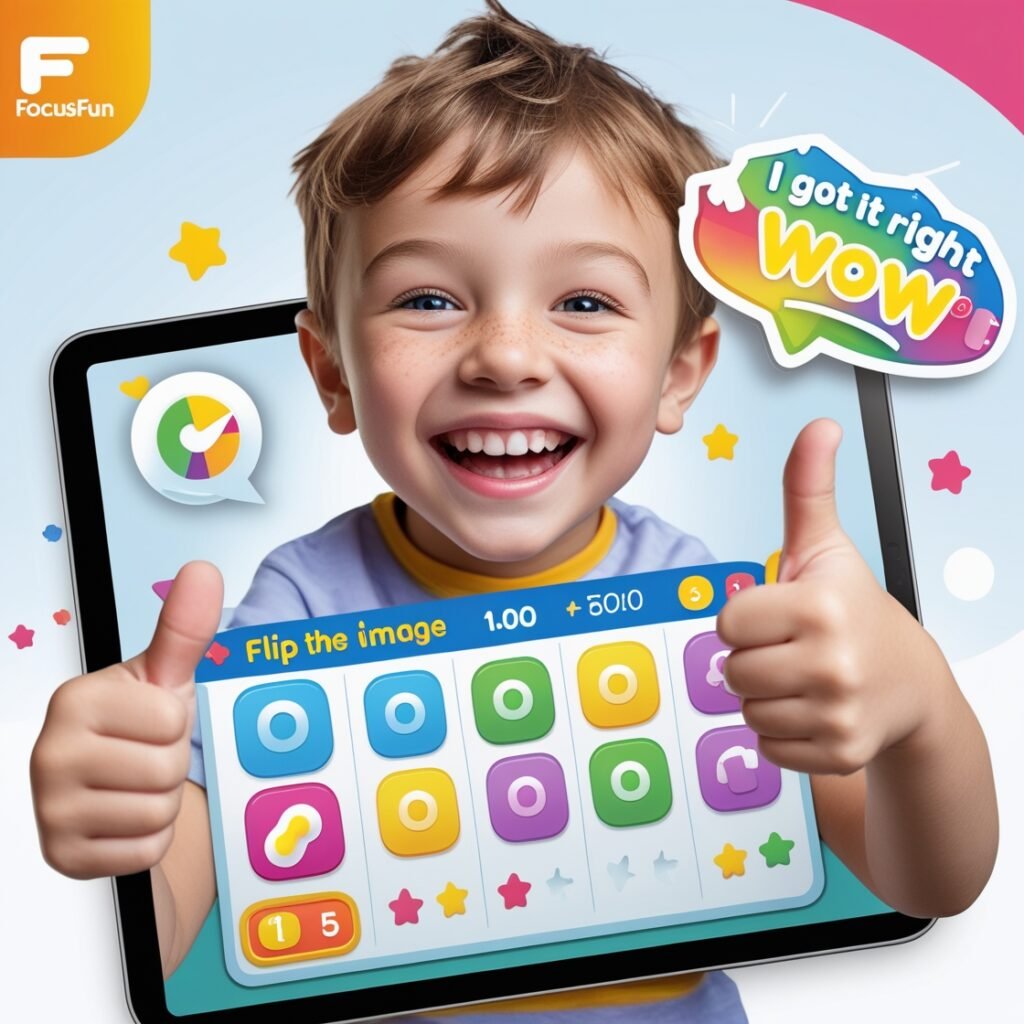 Screenshot of Quiz Games for 1st Class interface with child interacting happily