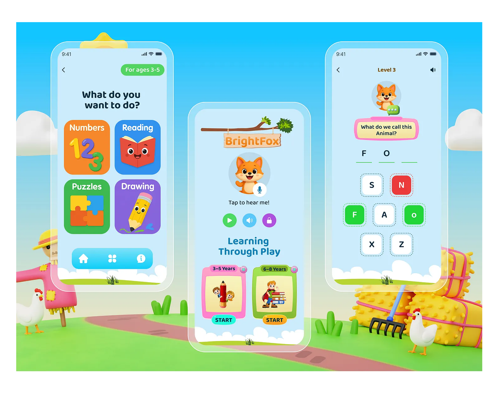 Focus Fun app interface for kids showing playful learning options like numbers, reading, puzzles, and drawing to support healthy behavior and reduce child behavioral issues.