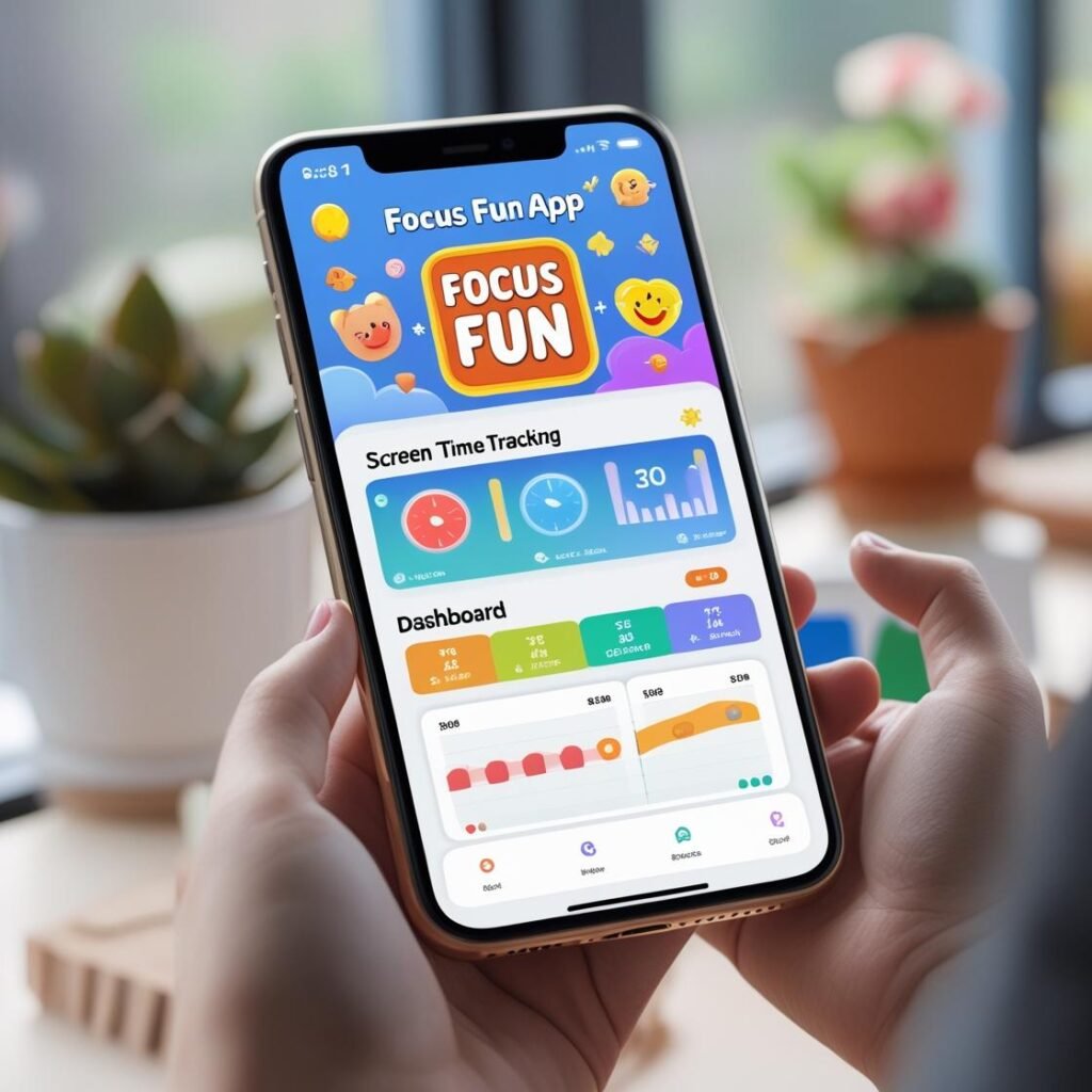 “Focus Fun app on phone screen showing screen time tracking.”