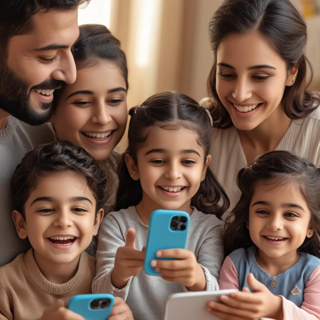 Happy families using Focus Fun app together