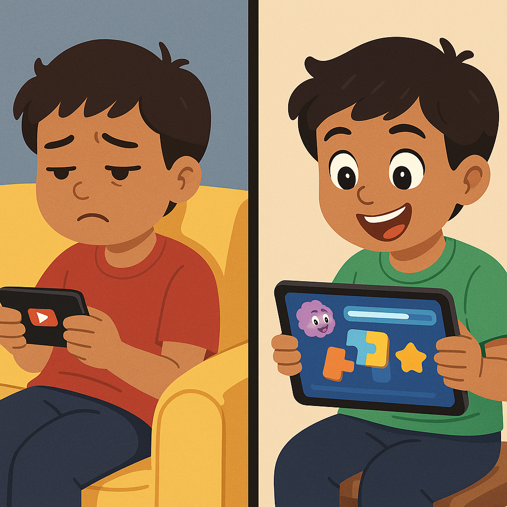 : Comparison between passive YouTube watching vs active Focus Fun play.