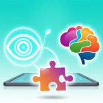 A trio of icons—an eye, a puzzle piece, and a brain—symbolize personalized learning styles: visual, logical, and creative, used in the FocusFun app to match how each child learns best.