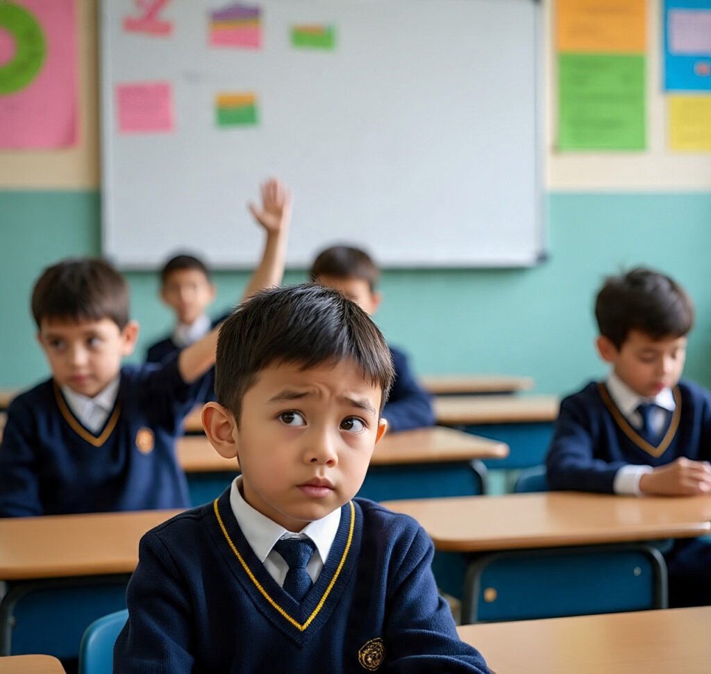 Shy student in classroom struggling with confidence