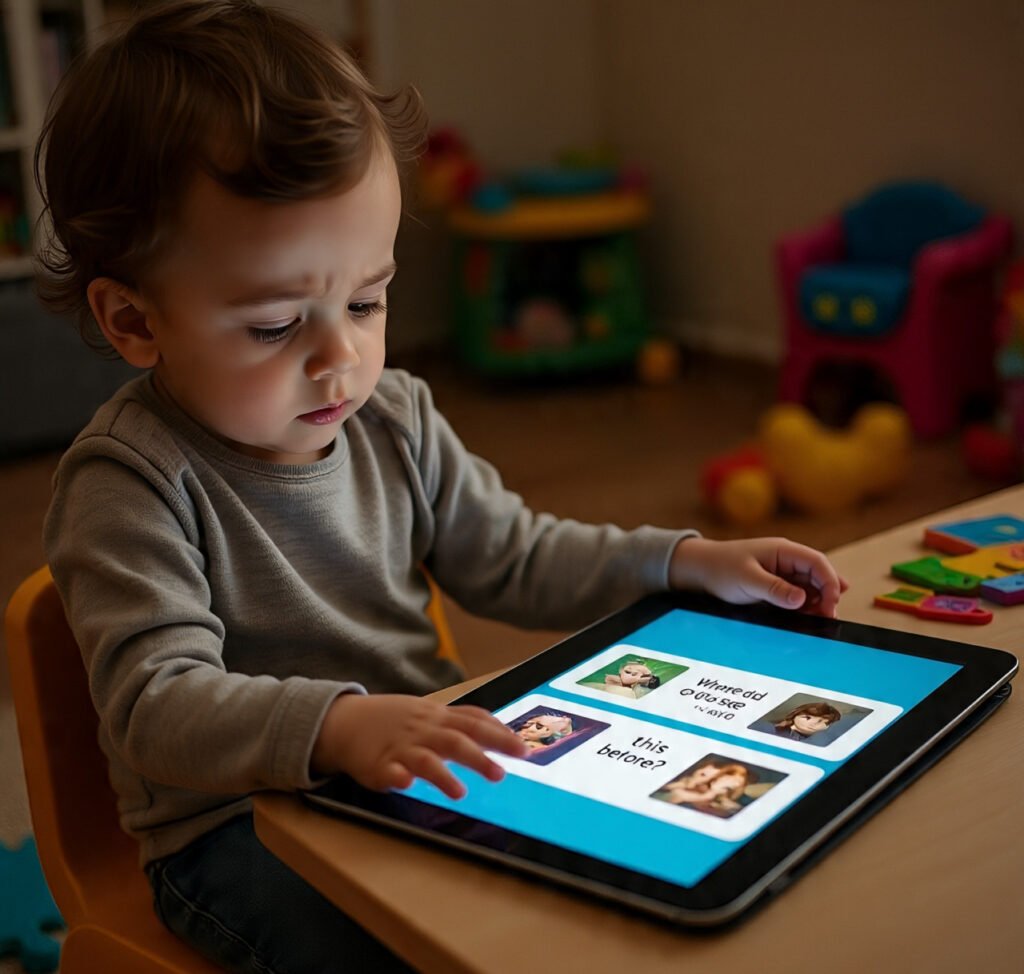 Child forgets previously seen images in a memory-based picture game