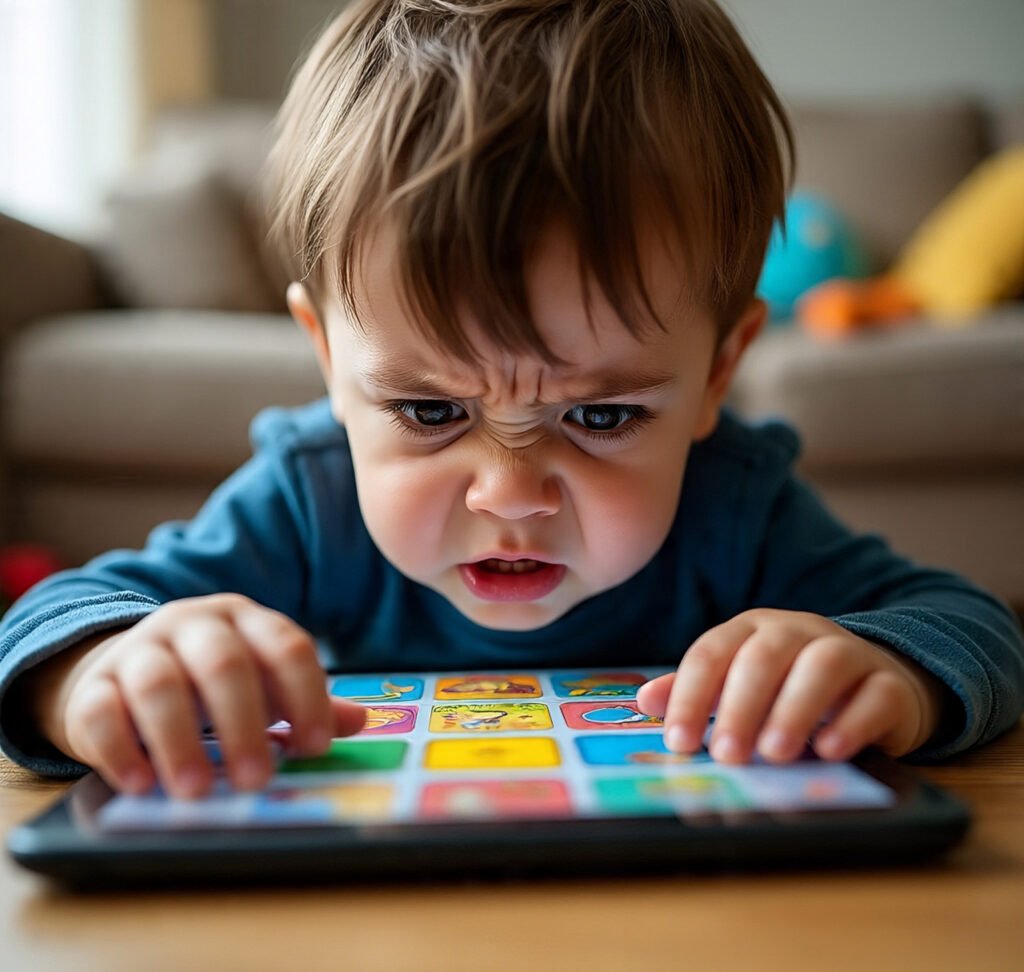 Frustrated child reacting emotionally while playing a game