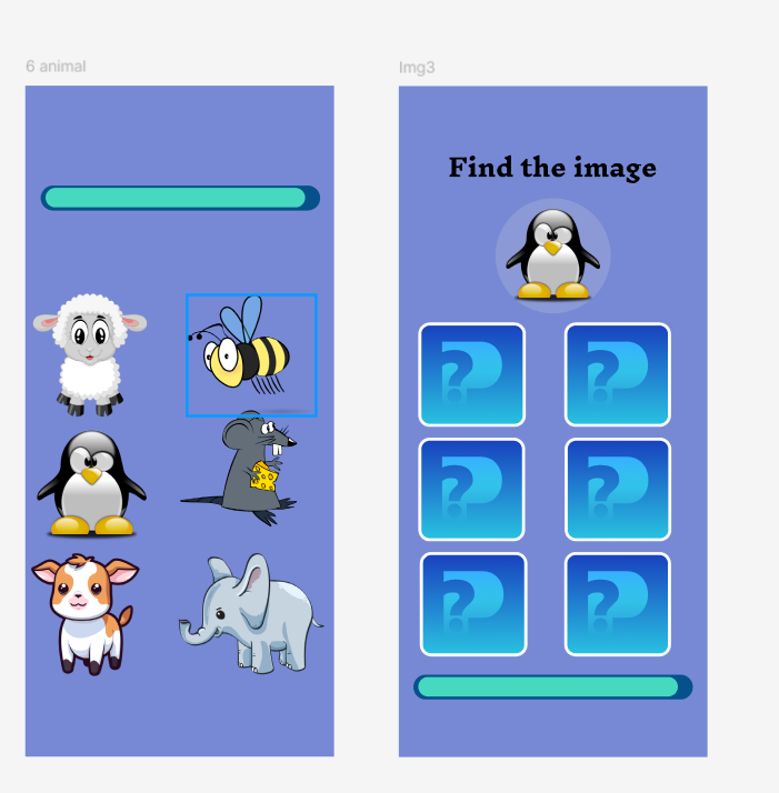 Animal matching game screen designed for educational games for kids