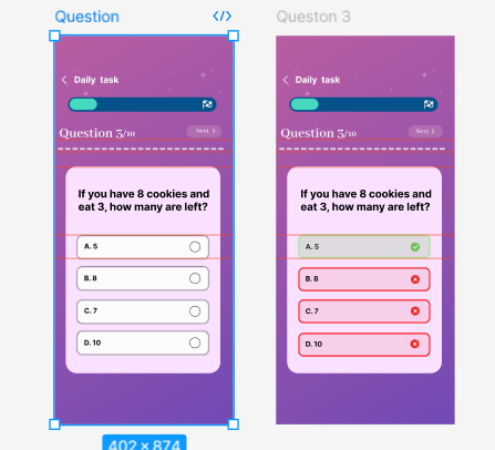 Mobile quiz interface with a math question about subtraction, part of engaging education games for kids.
