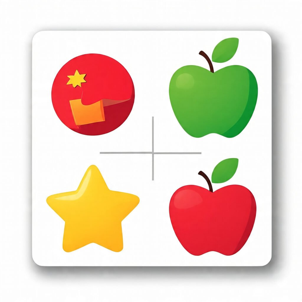 Colorful memory cards showing matching simple icons for kids.
