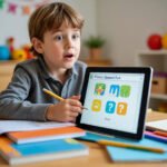 Child engaged in a Focus Fun educational quiz game at home.