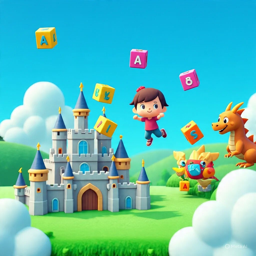 Child rescuing alphabet letters in fun Class 1 English game