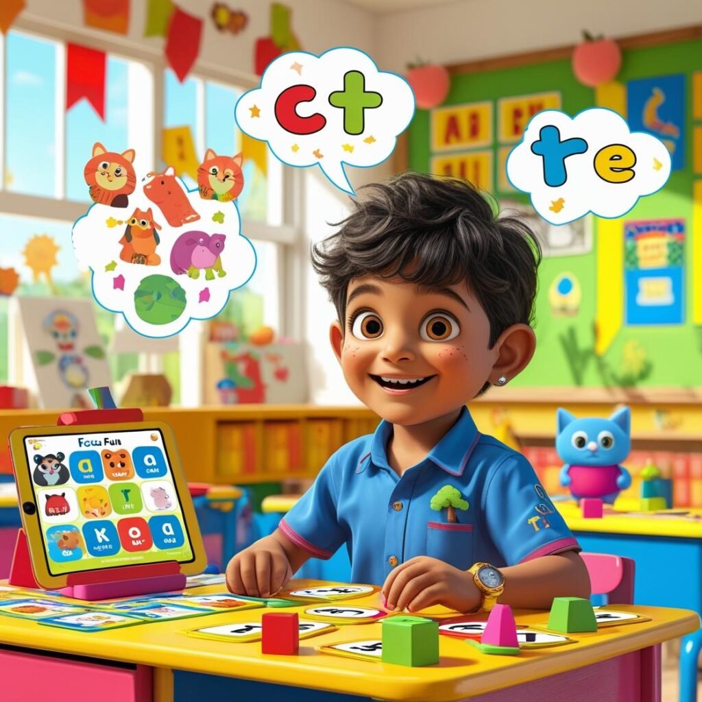 Class 1 student enjoying vocabulary learning with Focus Fun app