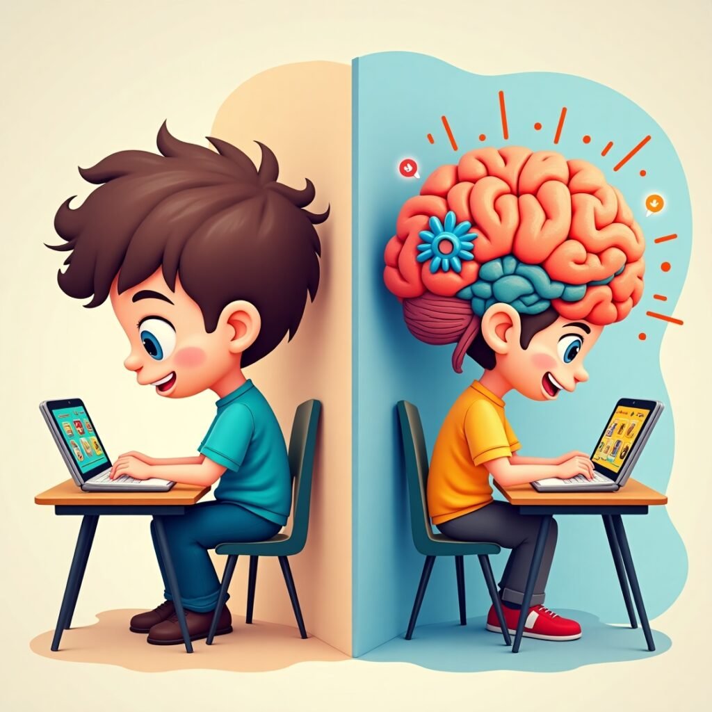 Comparison of bored child and happy learner in Class 1 English