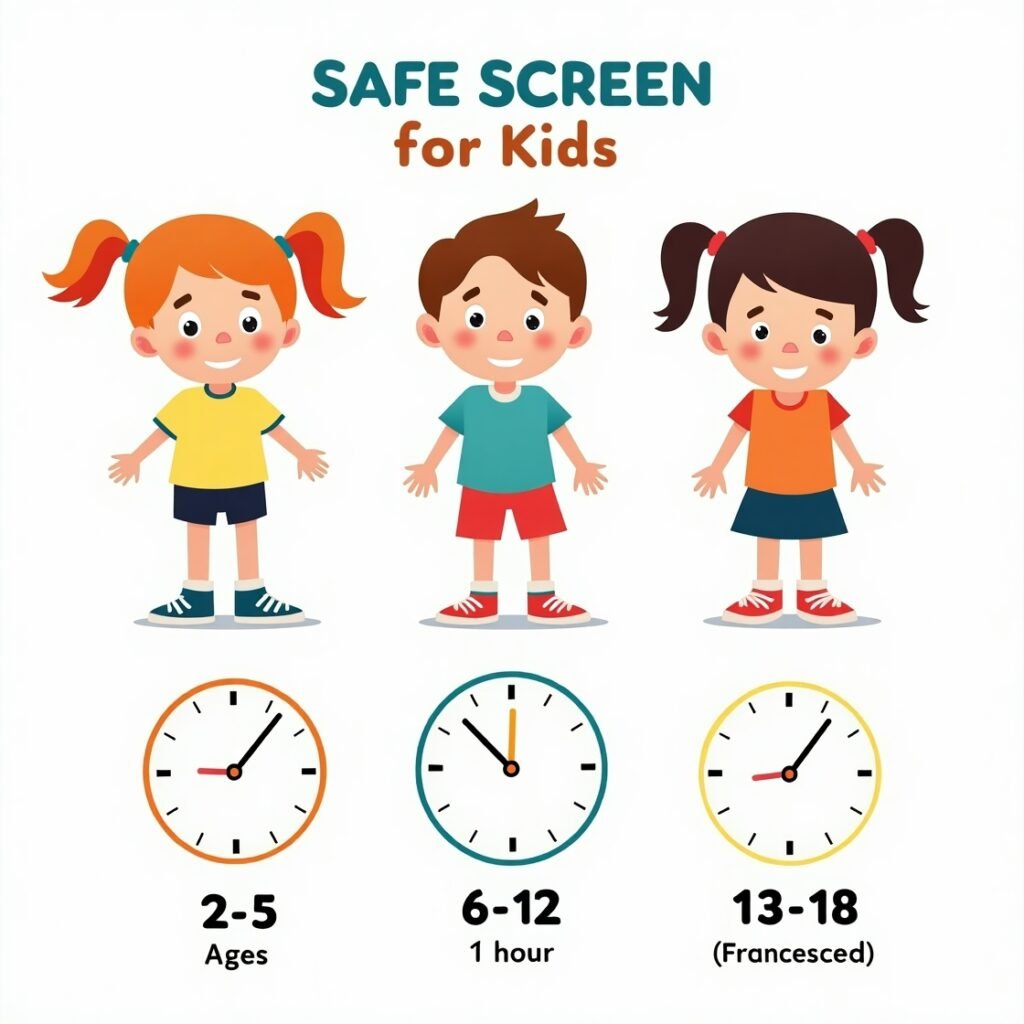 Infographic showing safe Android screen time for different age groups.