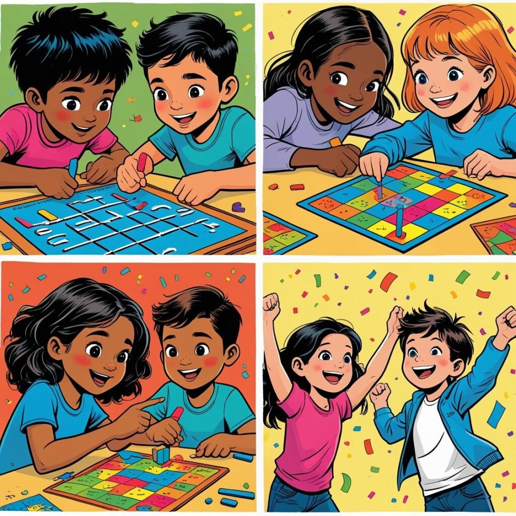 Children developing problem-solving, literacy, teamwork, and resilience through games
