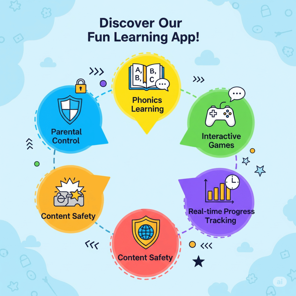 Focus Fun app key features including phonemic awareness games.