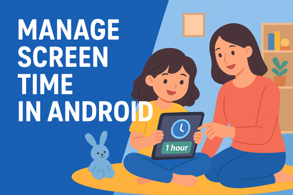 Parent and child managing screen time in Android with Digital Wellbeing.