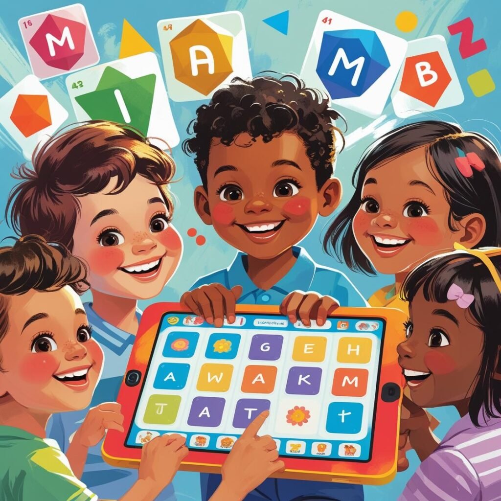 Kids learning vocabulary through fun educational games.