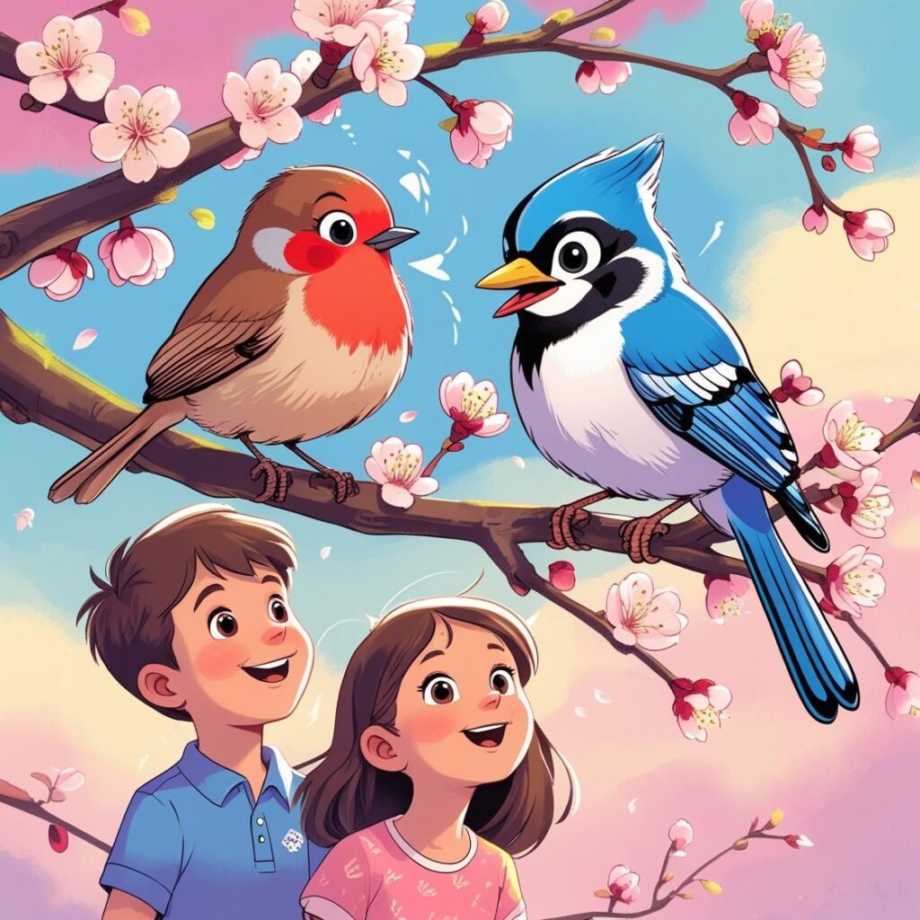 Robin and Jay talking in the poem “Bird Talk.”