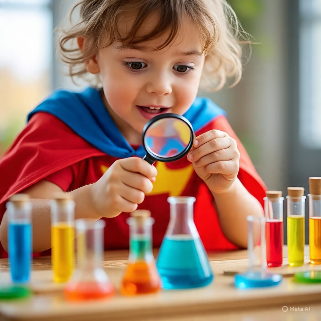  Child excited about science learning.