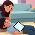 Mother concerned about mobile overuse in her child.