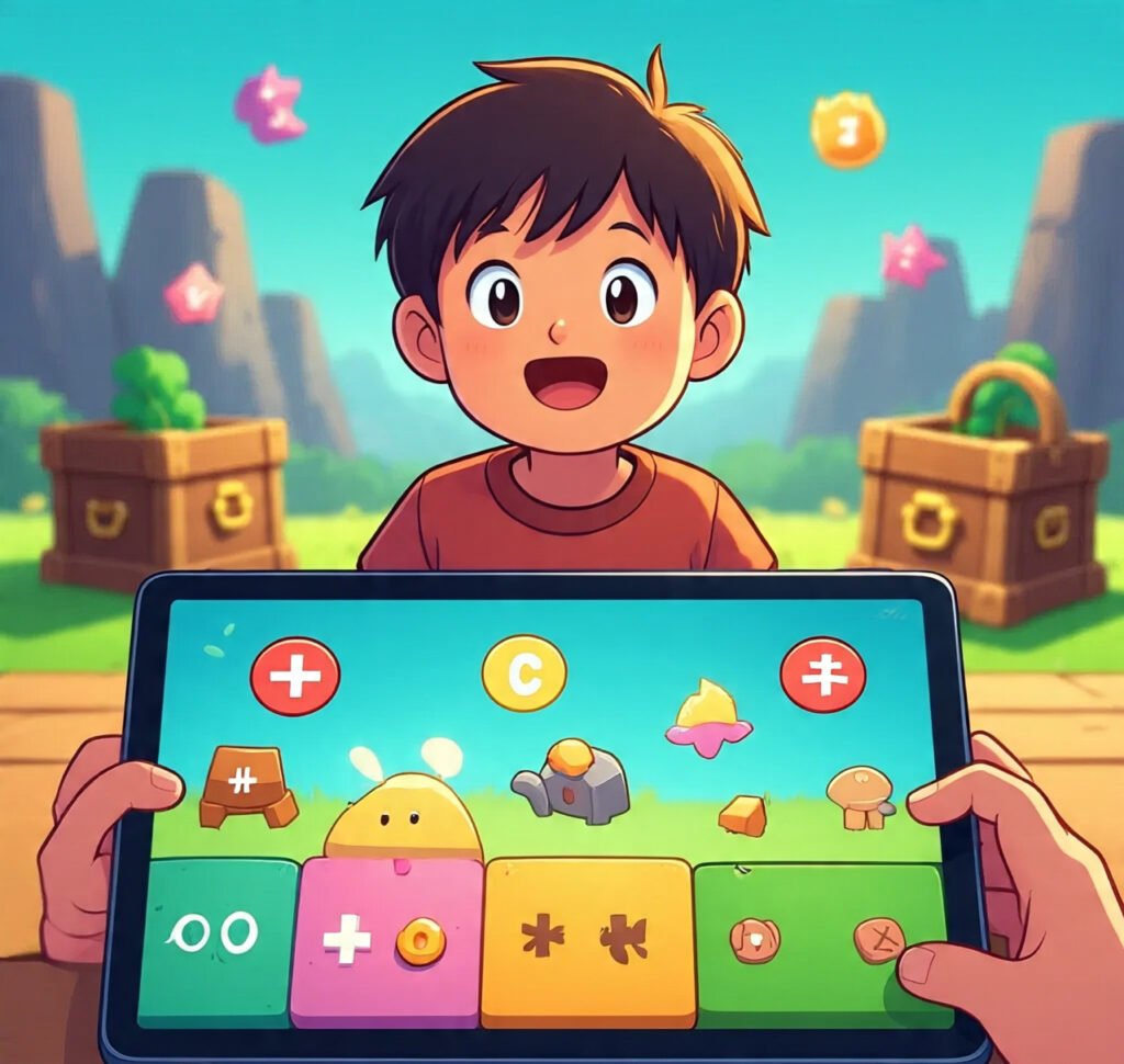 Child learning addition and subtraction through story-based online math games