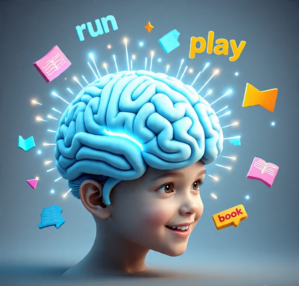 Kids boosting memory while learning grammar words.