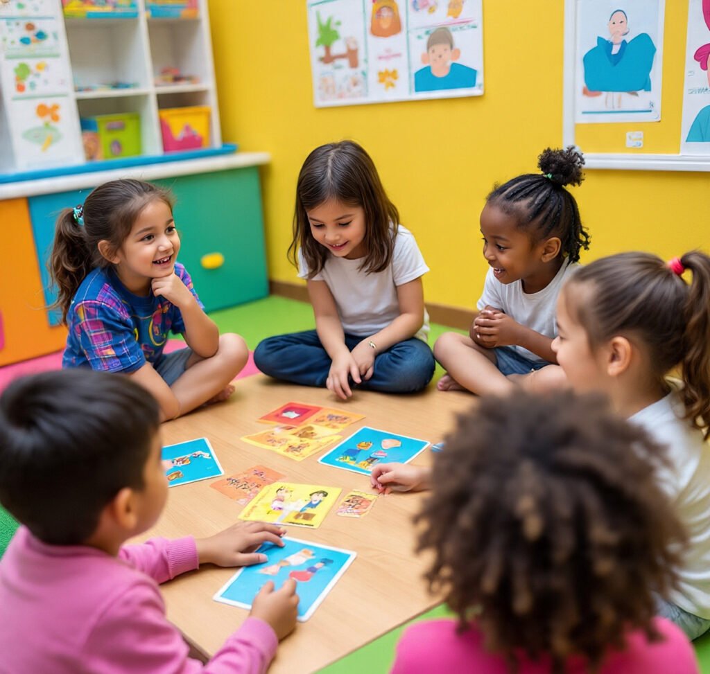 Kids enjoying grammar learning through fun activities.