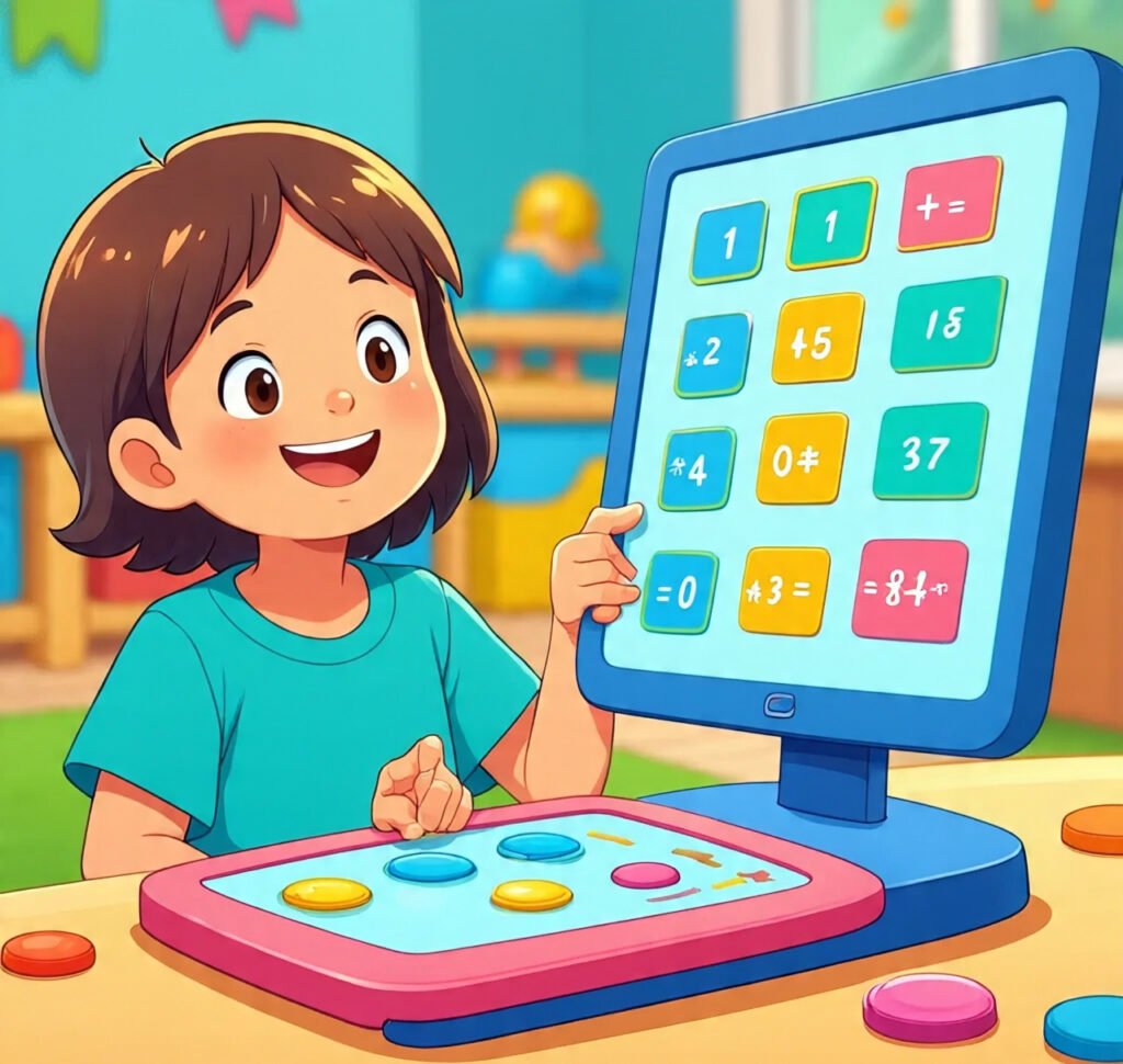 Kid playing number matching addition and subtraction game online