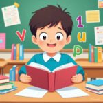 Class 1 child reading poems, learning vocabulary and rhyming words.