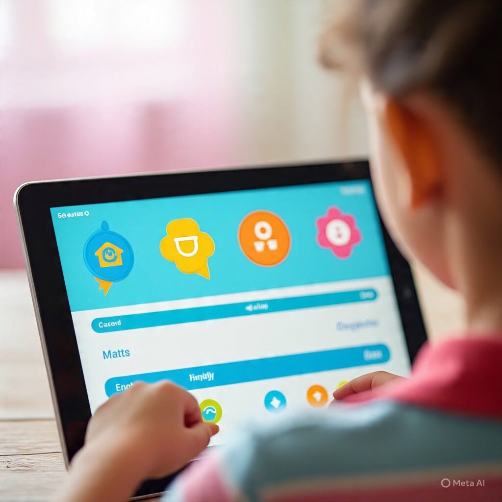 Child using Focus Fun app for Game Based Learning on a tablet.