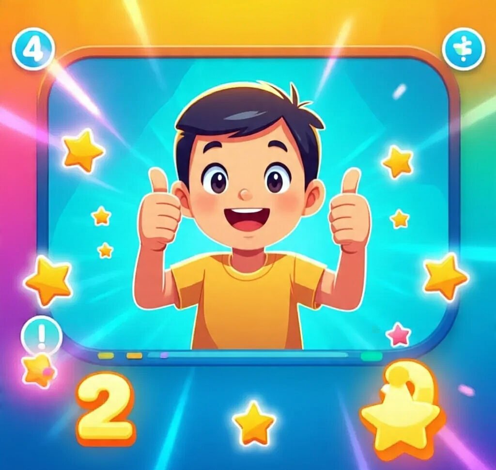 Child boosting confidence and learning math through online games.