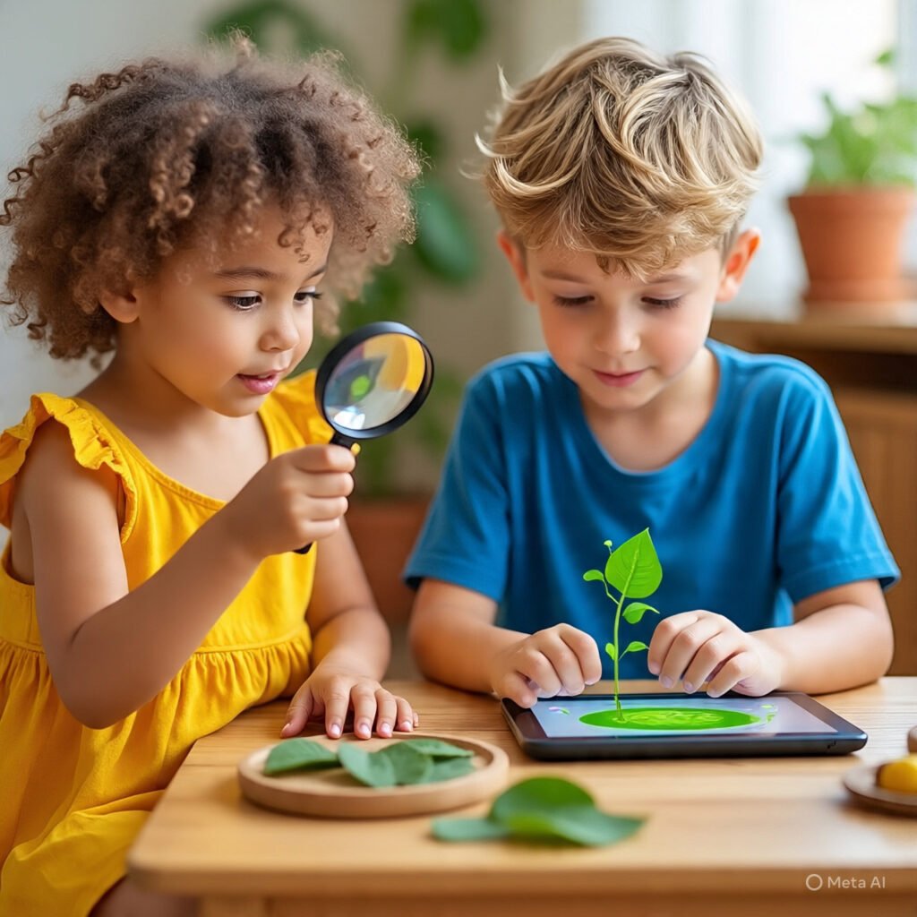 Kids learning science through both physical and digital play.