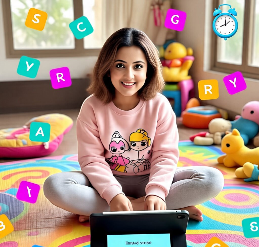 Child enjoying educational games on an Android tablet.